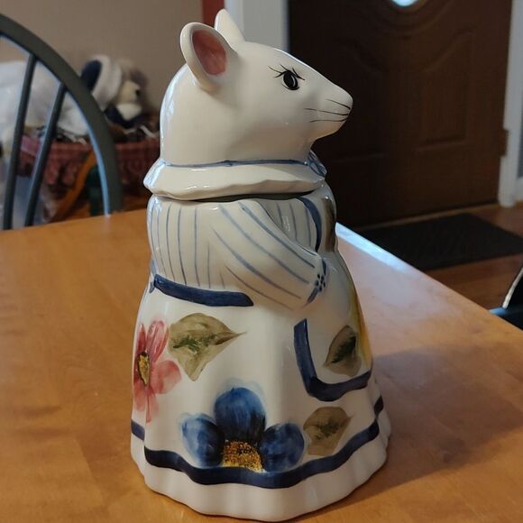 Vintage Laurie Gates Los Angeles Pottery Lady Mouse floral apron Cookie Jar  EUC - Picture 7 of 10